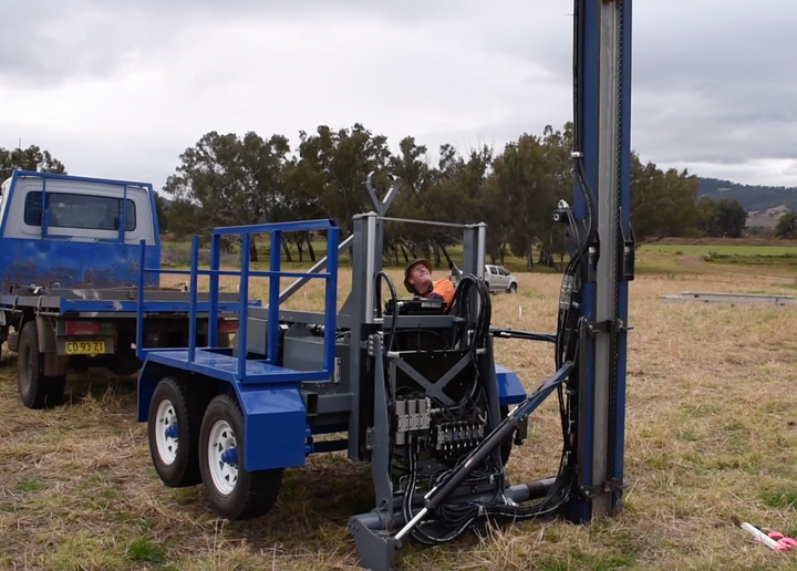 Solar Farm post driver - our latest trailer mounted system in action.